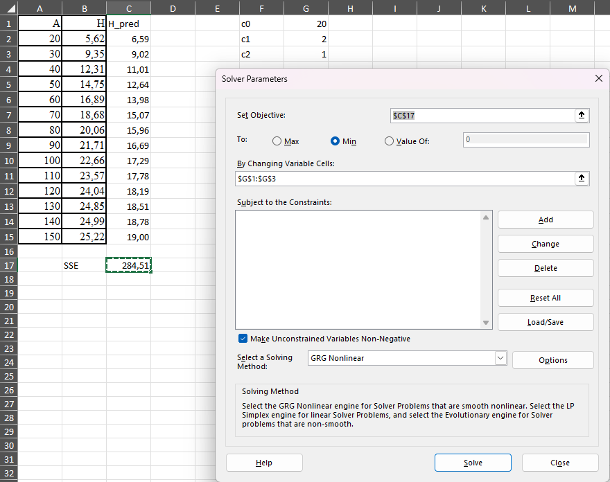 Solveriga parameetrite lähendamine